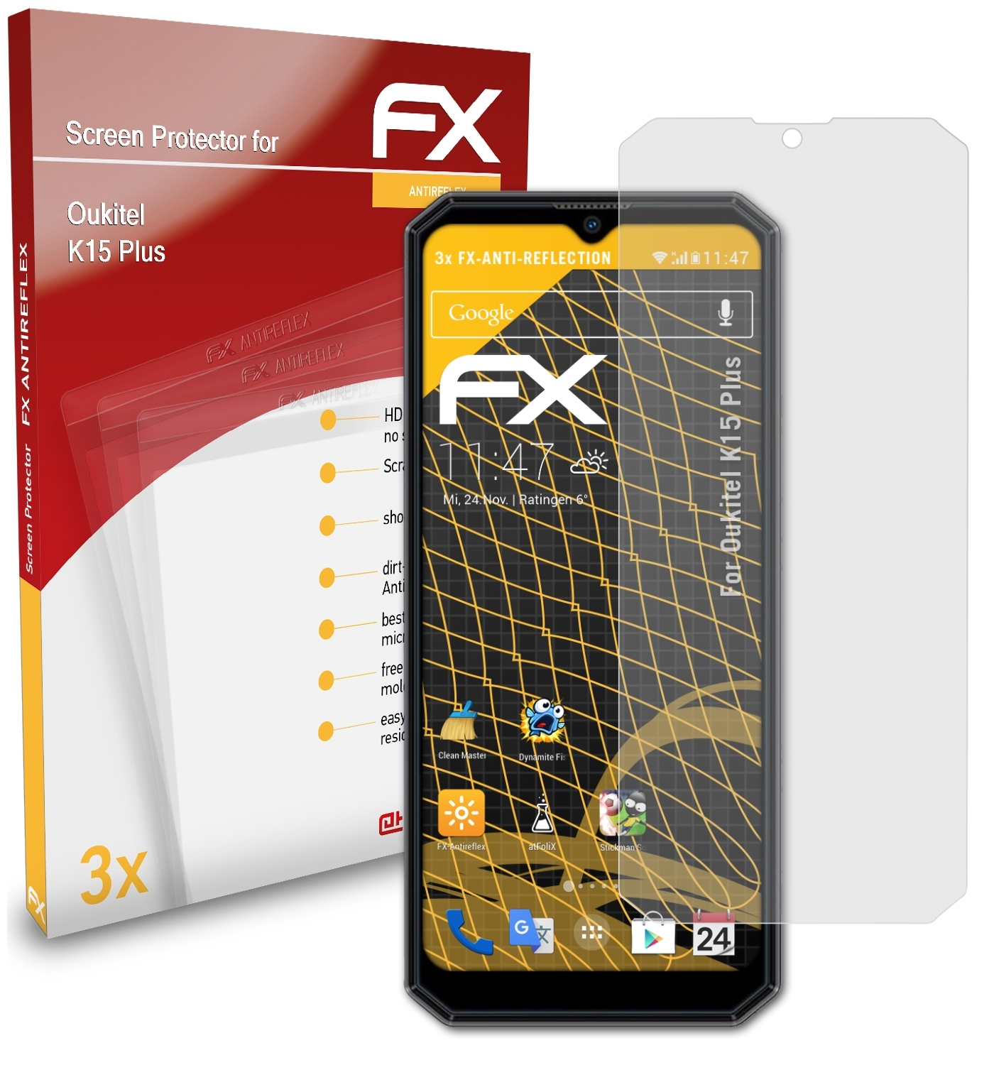 FX-Antireflex 3x Oukitel Displayschutz(für K15 Plus) ATFOLIX