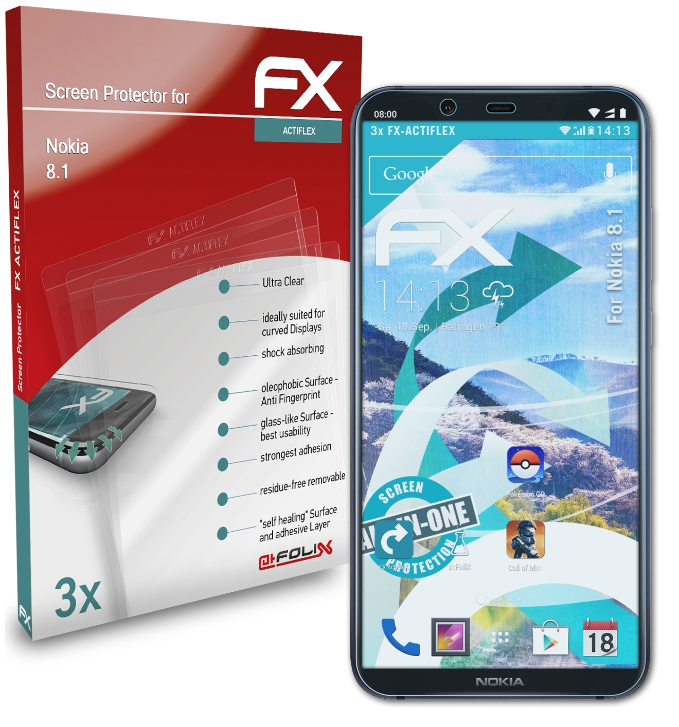 ATFOLIX 3x 8.1) Nokia FX-ActiFleX Displayschutz(für