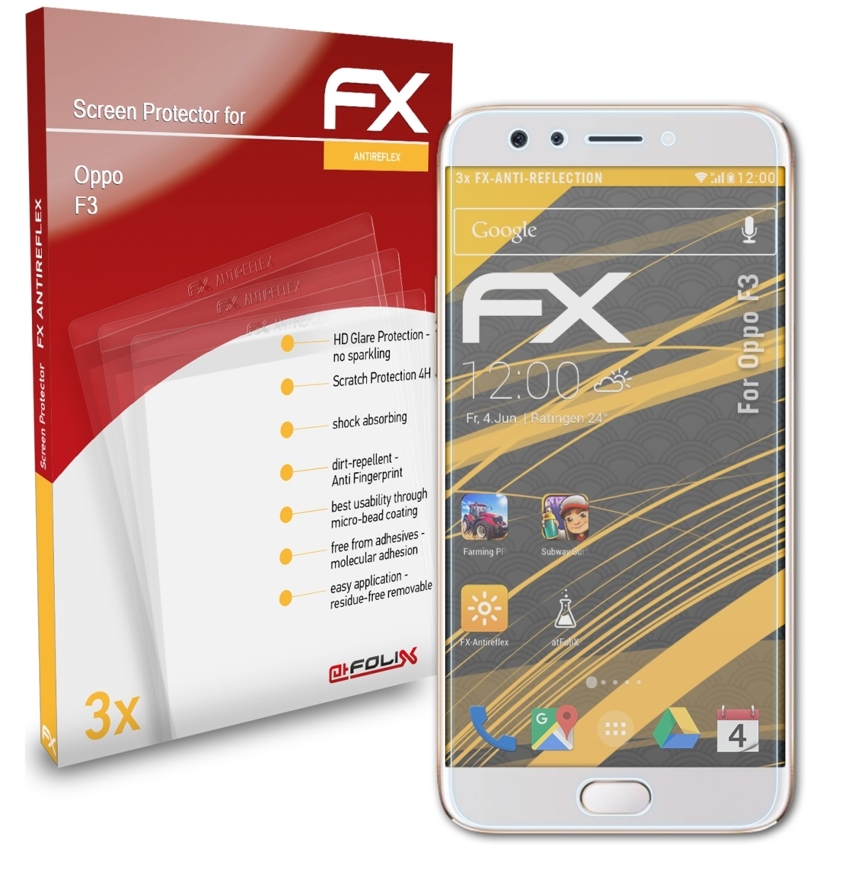 ATFOLIX 3x FX-Antireflex Displayschutz(für Oppo F3)