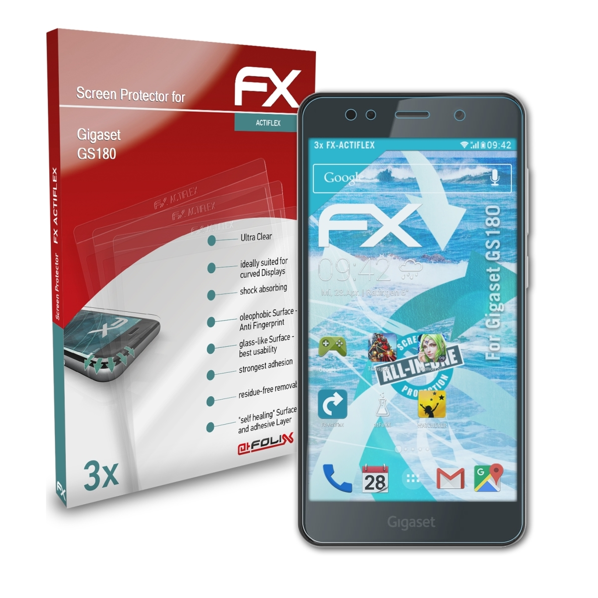 ATFOLIX 3x FX-ActiFleX Gigaset GS180) Displayschutz(für