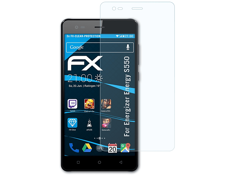 ATFOLIX 3x FX-Clear Displayschutz(für Energizer Energy S550)