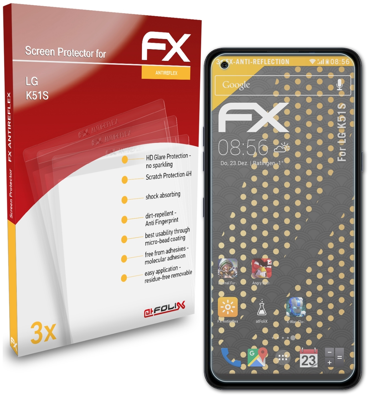 3x LG Displayschutz(für FX-Antireflex K51S) ATFOLIX