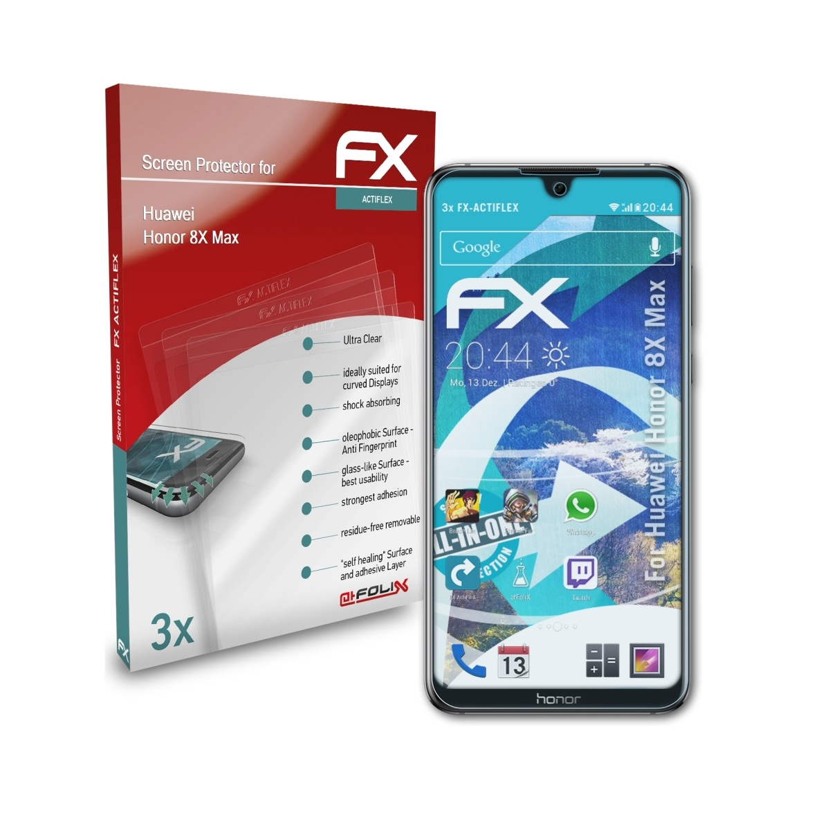 ATFOLIX 3x FX-ActiFleX Max) Huawei Displayschutz(für 8X Honor