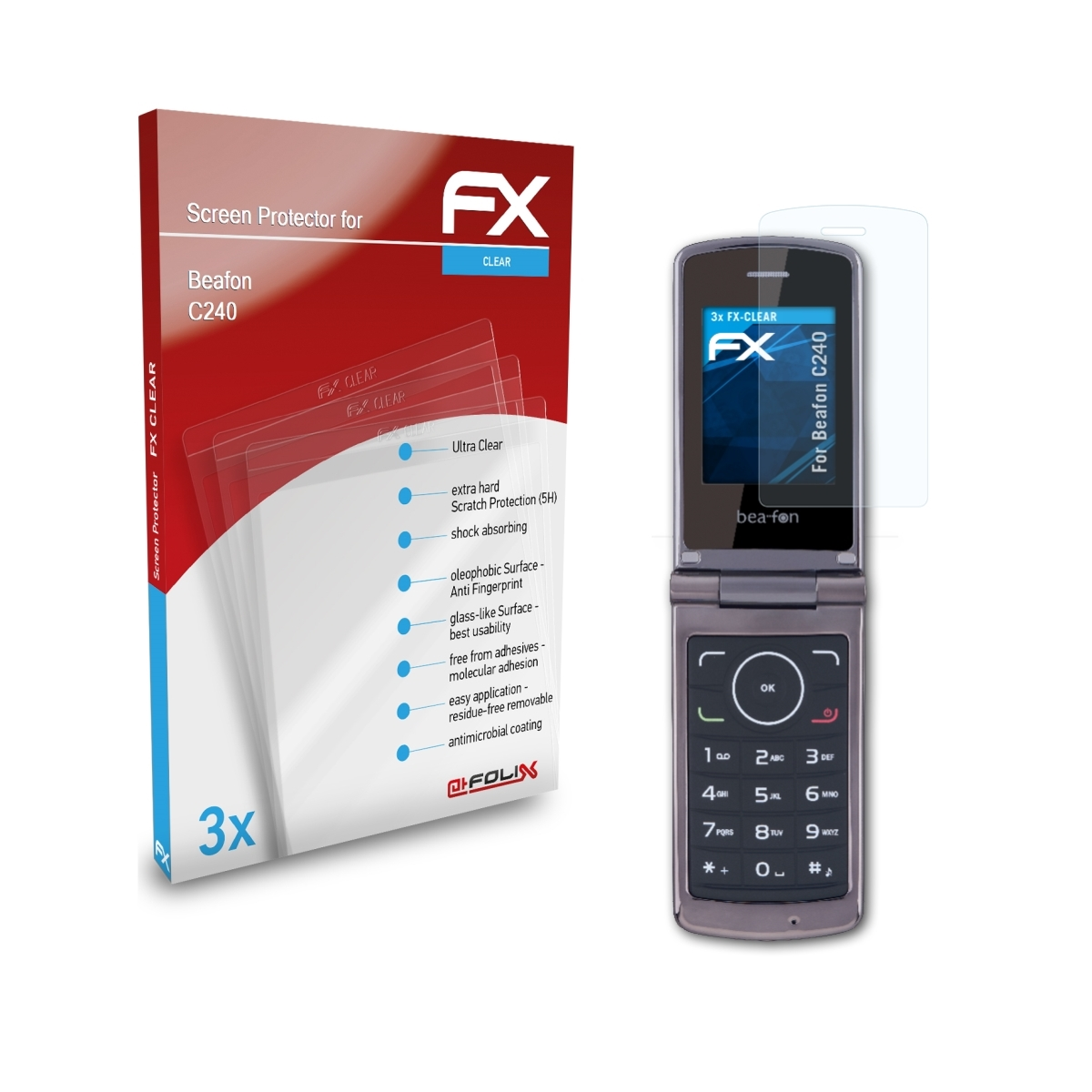 Beafon ATFOLIX 3x FX-Clear C240) Displayschutz(für