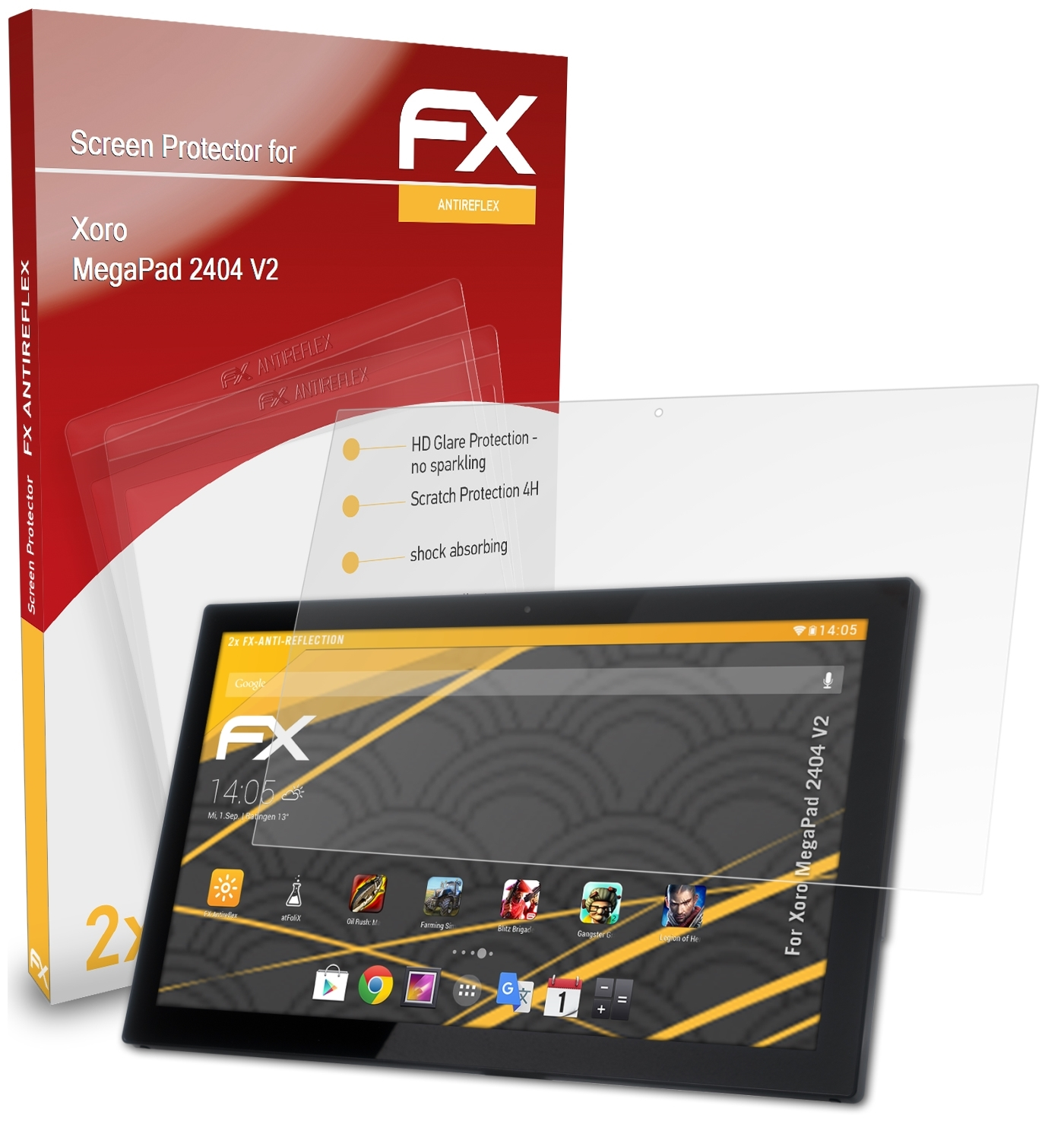 2x FX-Antireflex Displayschutz(für V2) 2404 Xoro ATFOLIX MegaPad