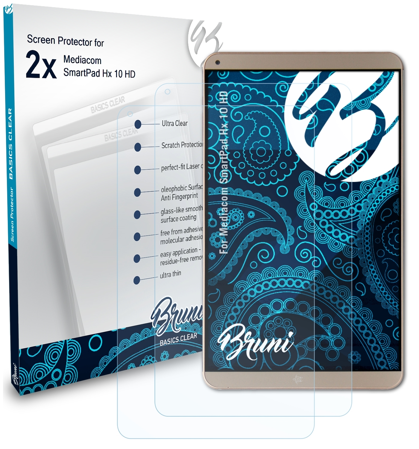 BRUNI 2x Hx Mediacom 10 Basics-Clear HD) SmartPad Schutzfolie(für