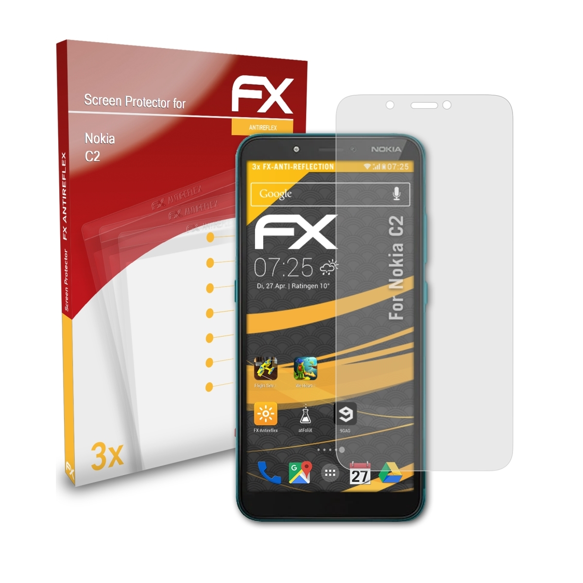 Nokia Displayschutz(für C2) 3x ATFOLIX FX-Antireflex