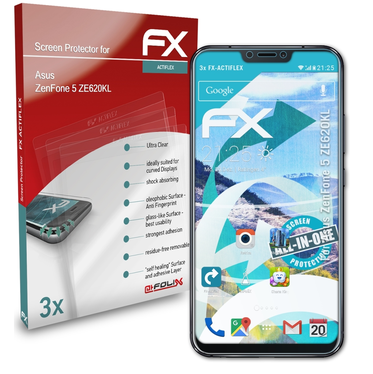 ATFOLIX 3x FX-ActiFleX Displayschutz(für Asus 5 ZenFone (ZE620KL))