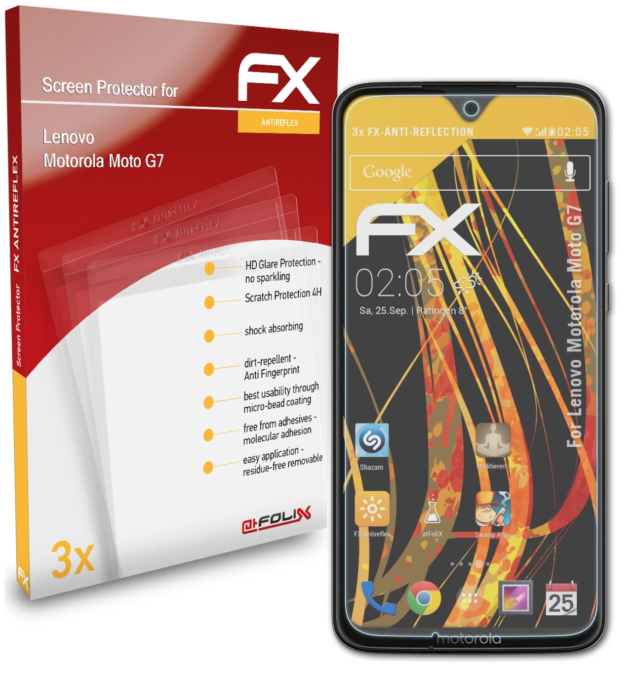 ATFOLIX 3x Lenovo Displayschutz(für Moto FX-Antireflex G7) Motorola