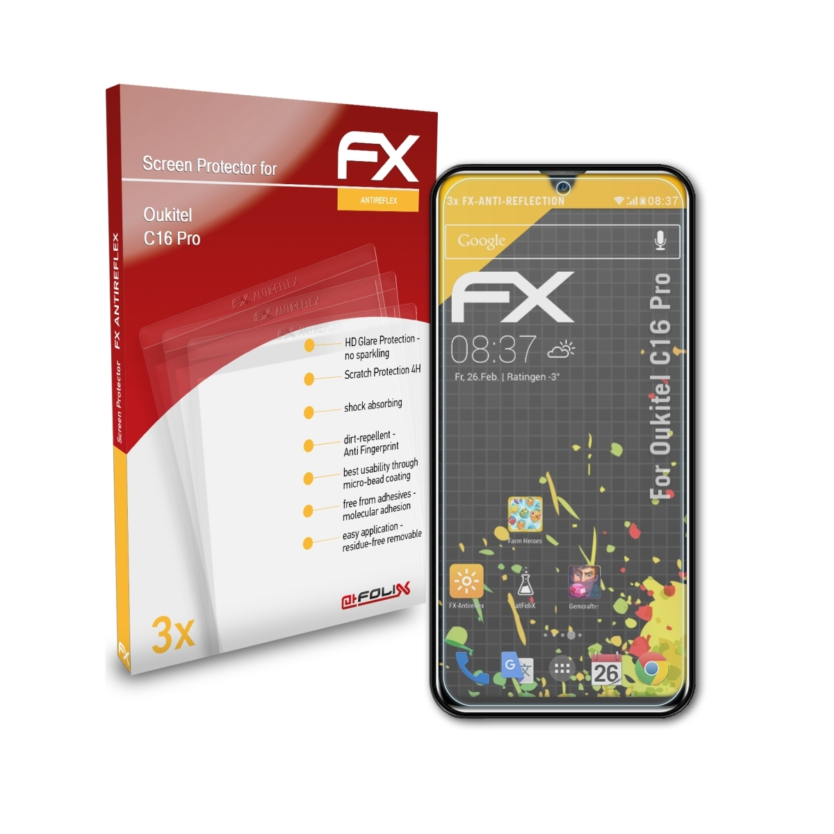 3x C16 FX-Antireflex Pro) Oukitel Displayschutz(für ATFOLIX