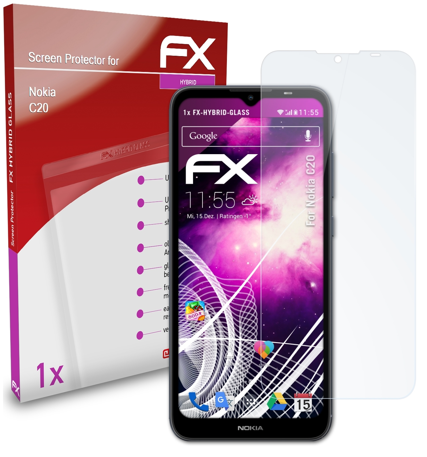 ATFOLIX FX-Hybrid-Glass C20) Nokia Schutzglas(für