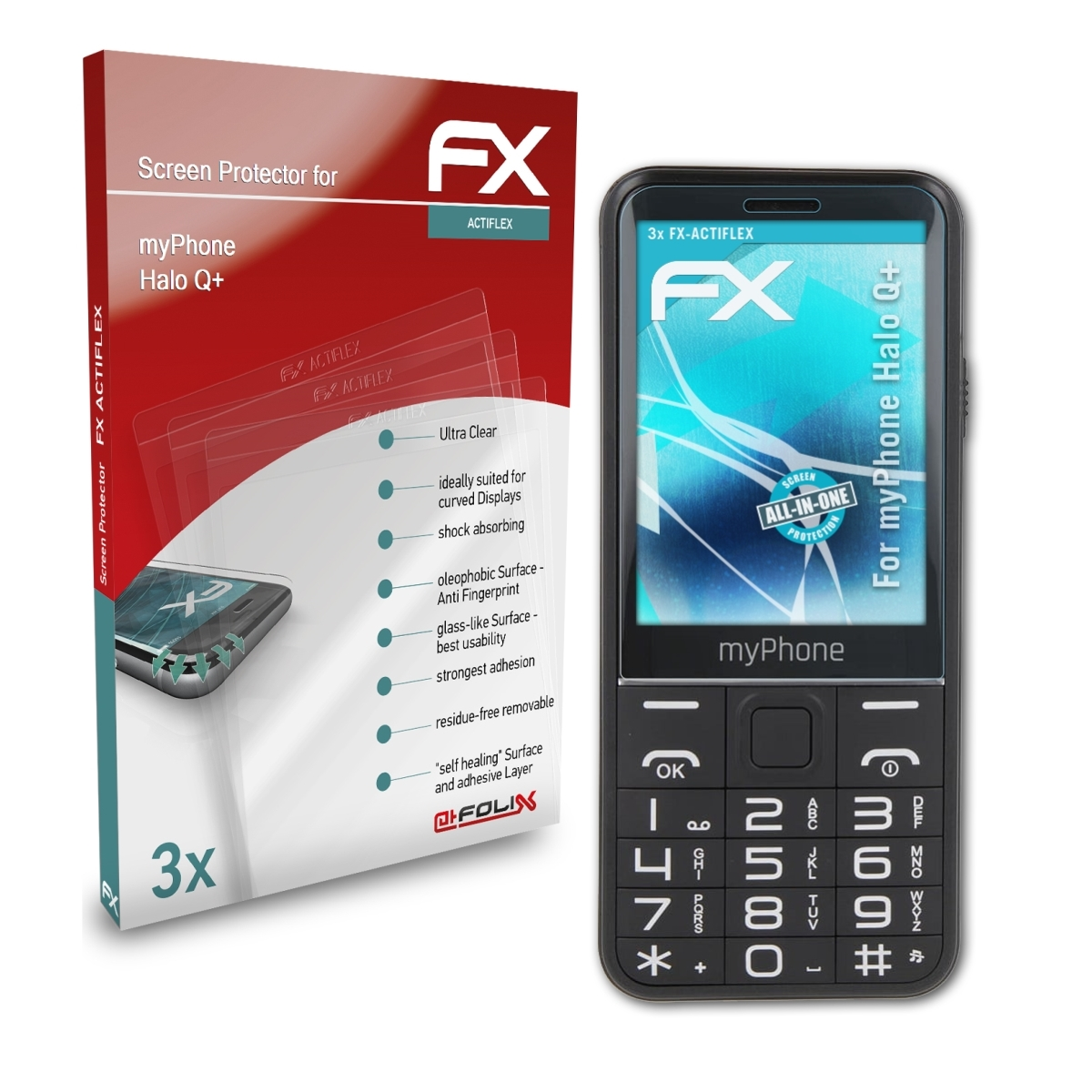 ATFOLIX 3x FX-ActiFleX Displayschutz(für Halo Q+) myPhone