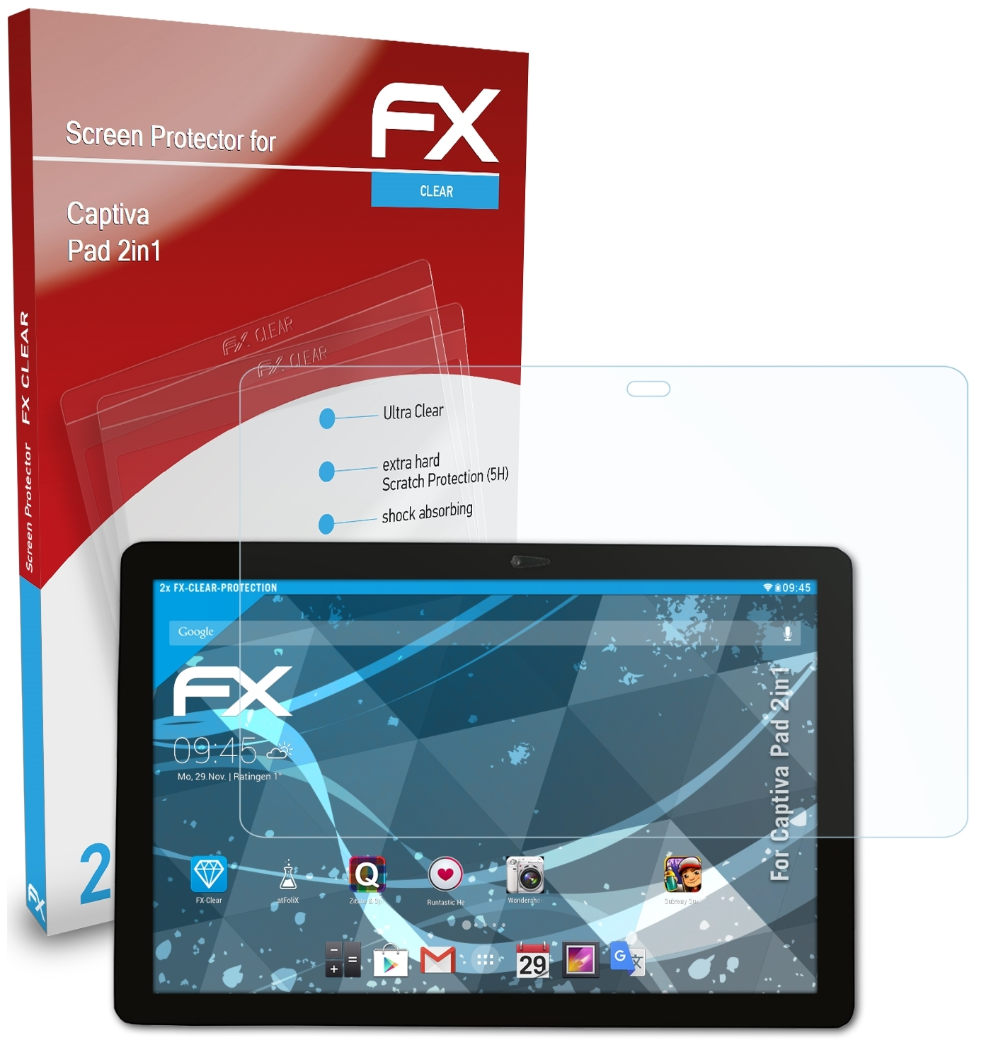 ATFOLIX 2x FX-Clear Displayschutz(für Captiva 2in1) Pad