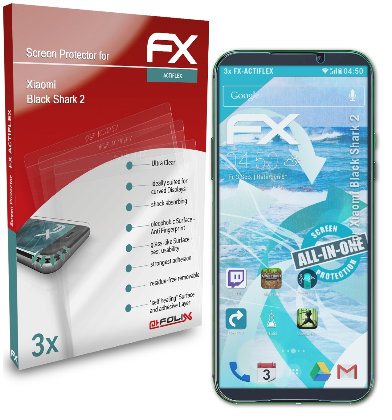 Displayschutz(für Shark Black Xiaomi 3x ATFOLIX FX-ActiFleX 2)