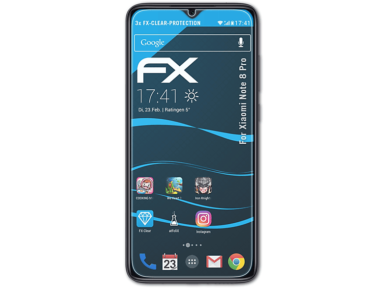 ATFOLIX 3x FX-Clear Displayschutz(für Xiaomi Note 8 Pro)