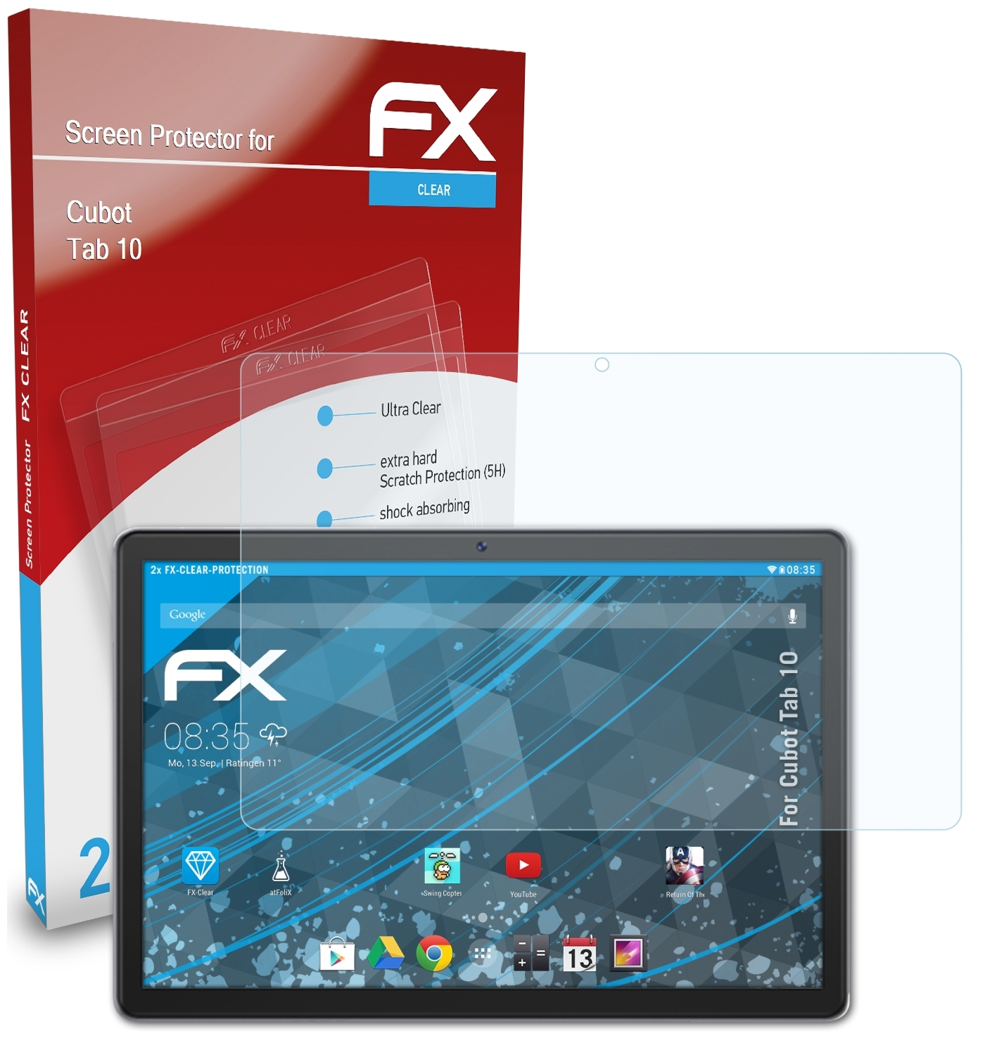 ATFOLIX 2x FX-Clear Displayschutz(für Cubot 10) Tab