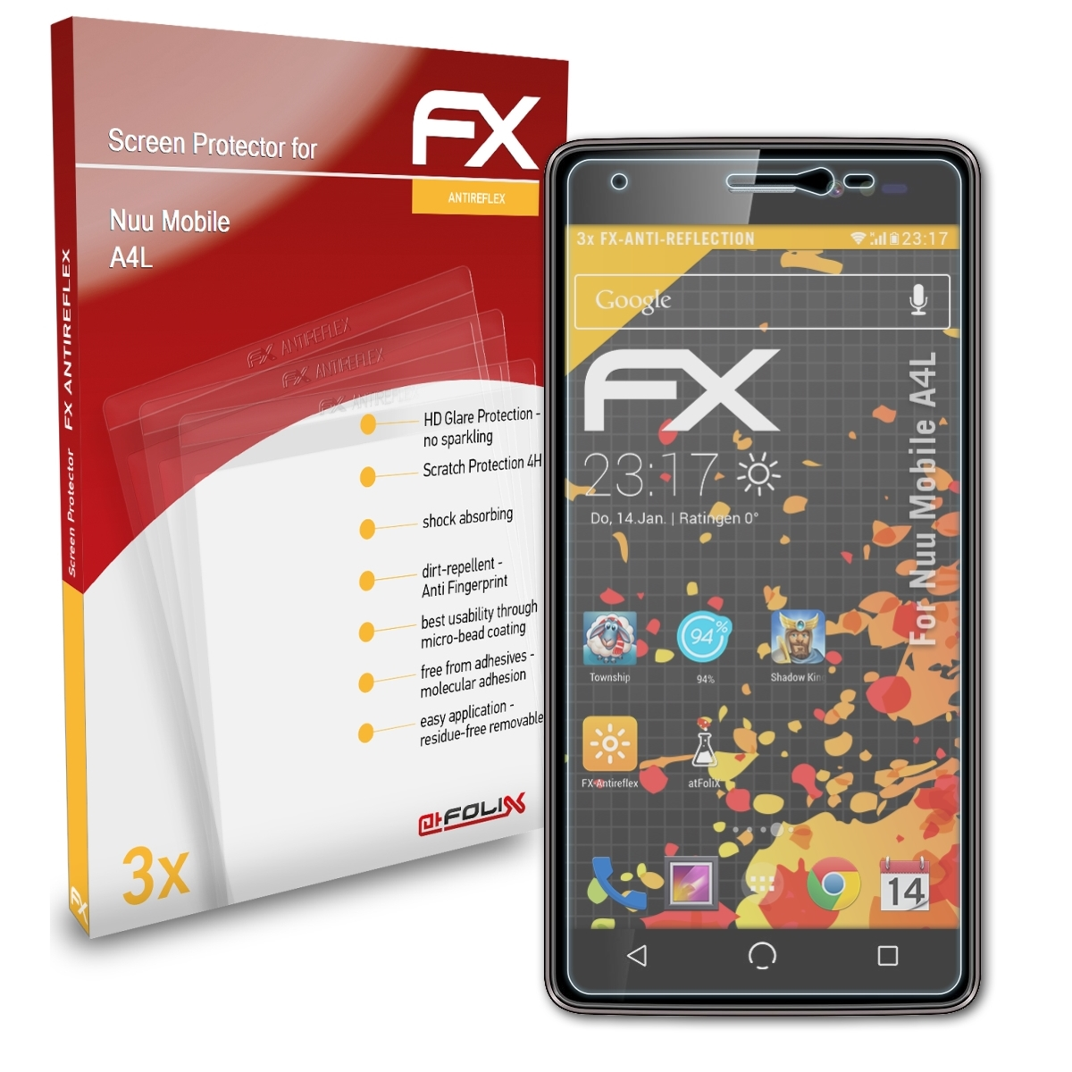 Mobile ATFOLIX FX-Antireflex A4L) 3x Displayschutz(für Nuu