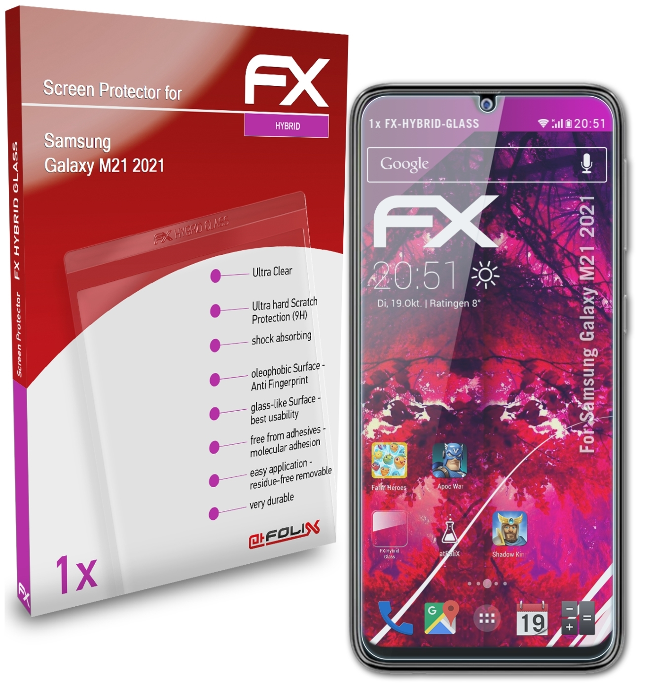 M21 (2021)) ATFOLIX Schutzglas(für Samsung Galaxy FX-Hybrid-Glass