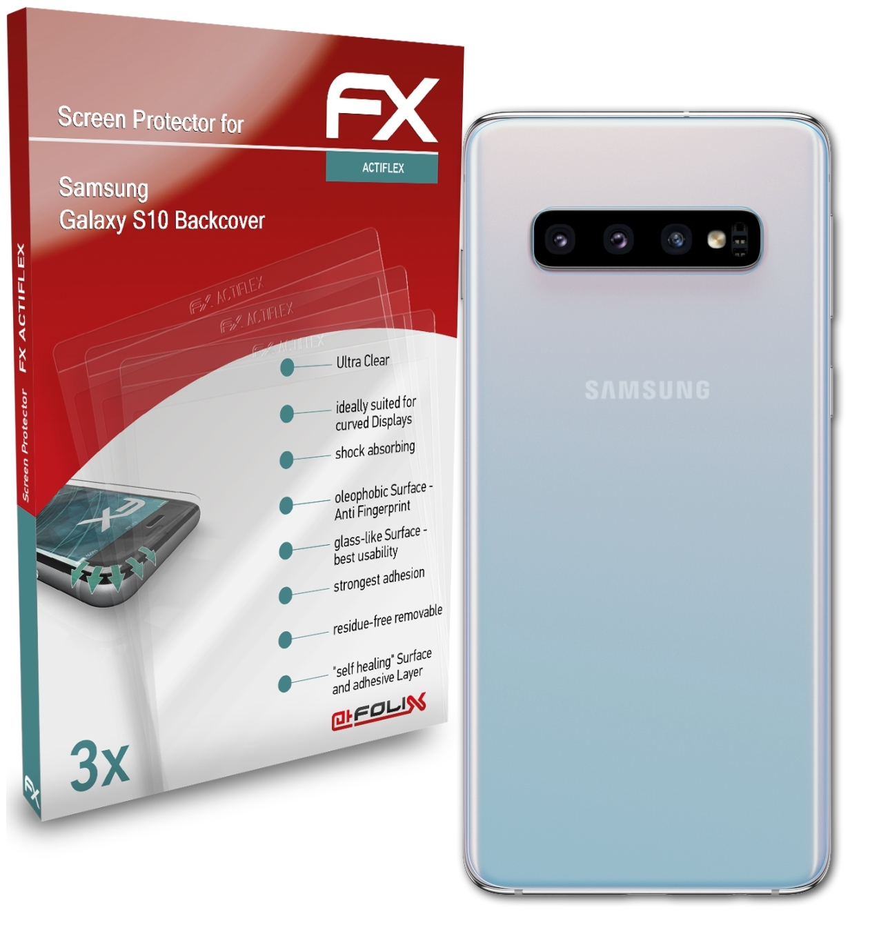 ATFOLIX 3x FX-ActiFleX Displayschutz(für (Backcover)) Galaxy Samsung S10