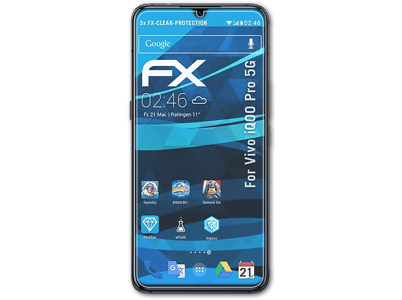 ATFOLIX 3x FX-Clear Displayschutz(für Vivo Pro iQOO 5G)