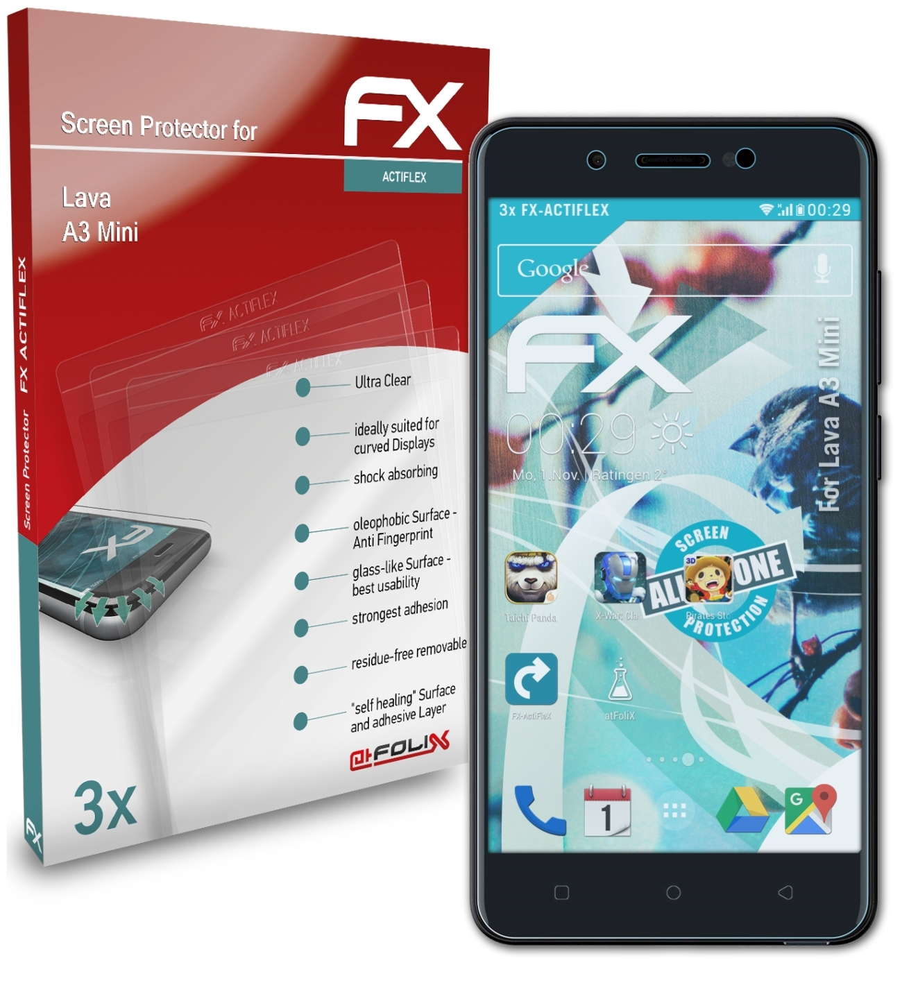 3x FX-ActiFleX A3 Mini) ATFOLIX Displayschutz(für Lava