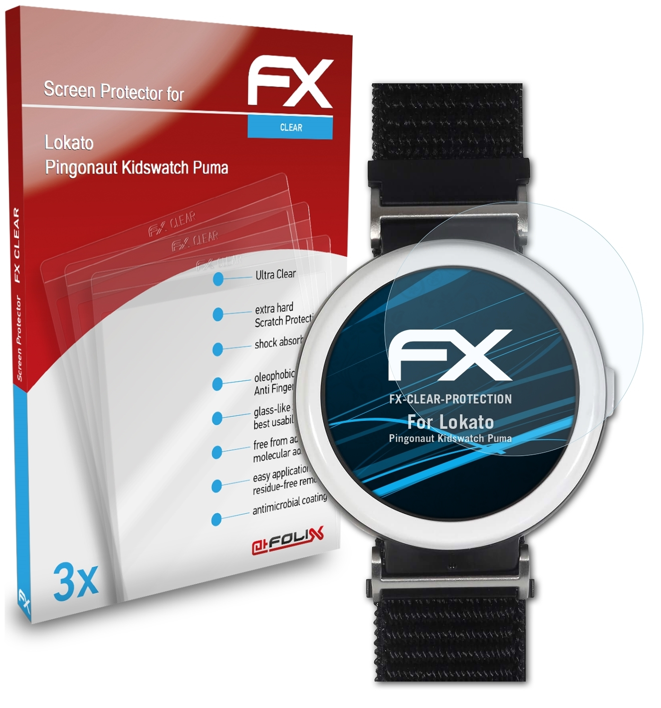Kidswatch FX-Clear Lokato 3x ATFOLIX Puma) Pingonaut Displayschutz(für