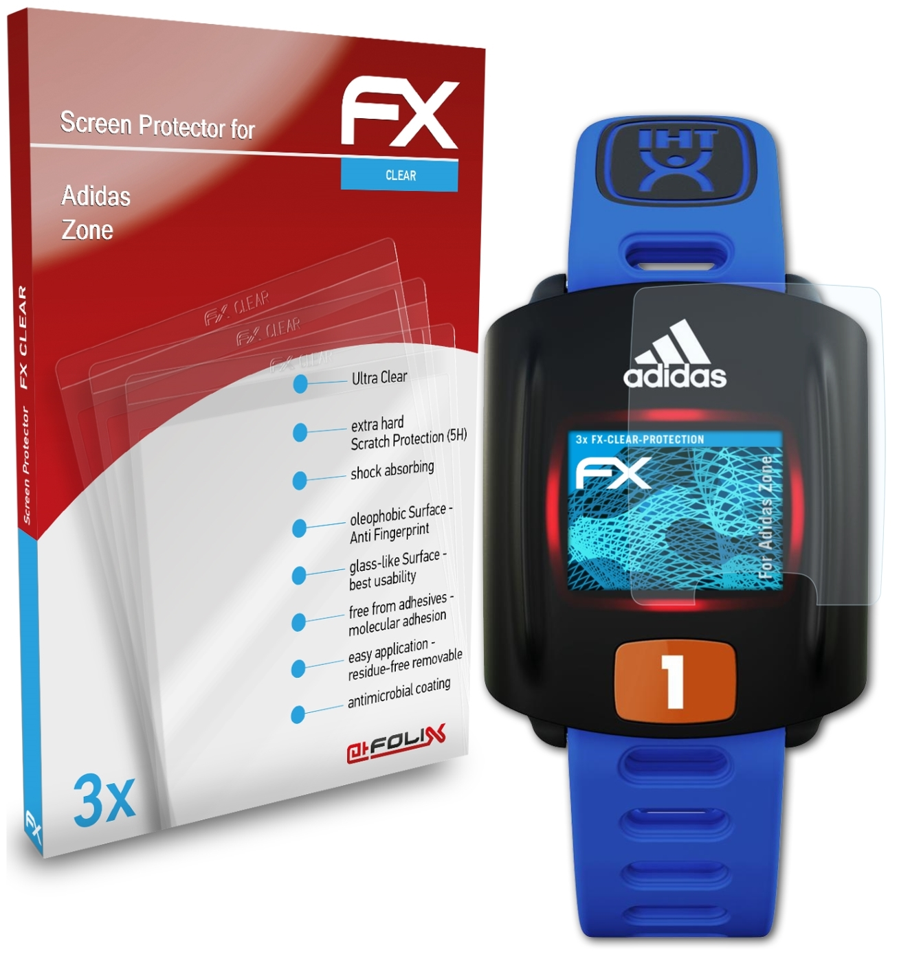 3x ATFOLIX Zone) Displayschutz(für Adidas FX-Clear