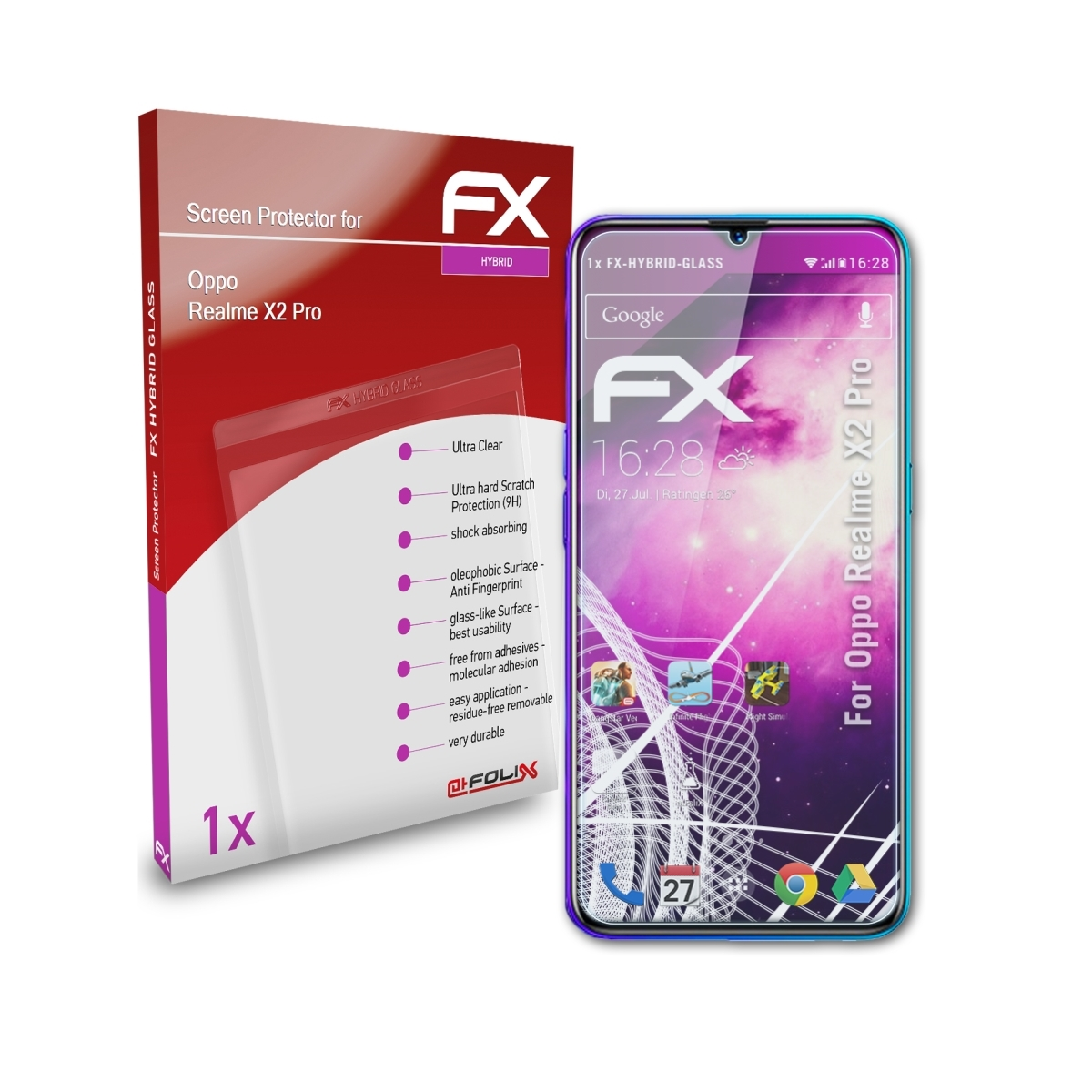 ATFOLIX X2 Oppo Schutzglas(für Pro) FX-Hybrid-Glass Realme