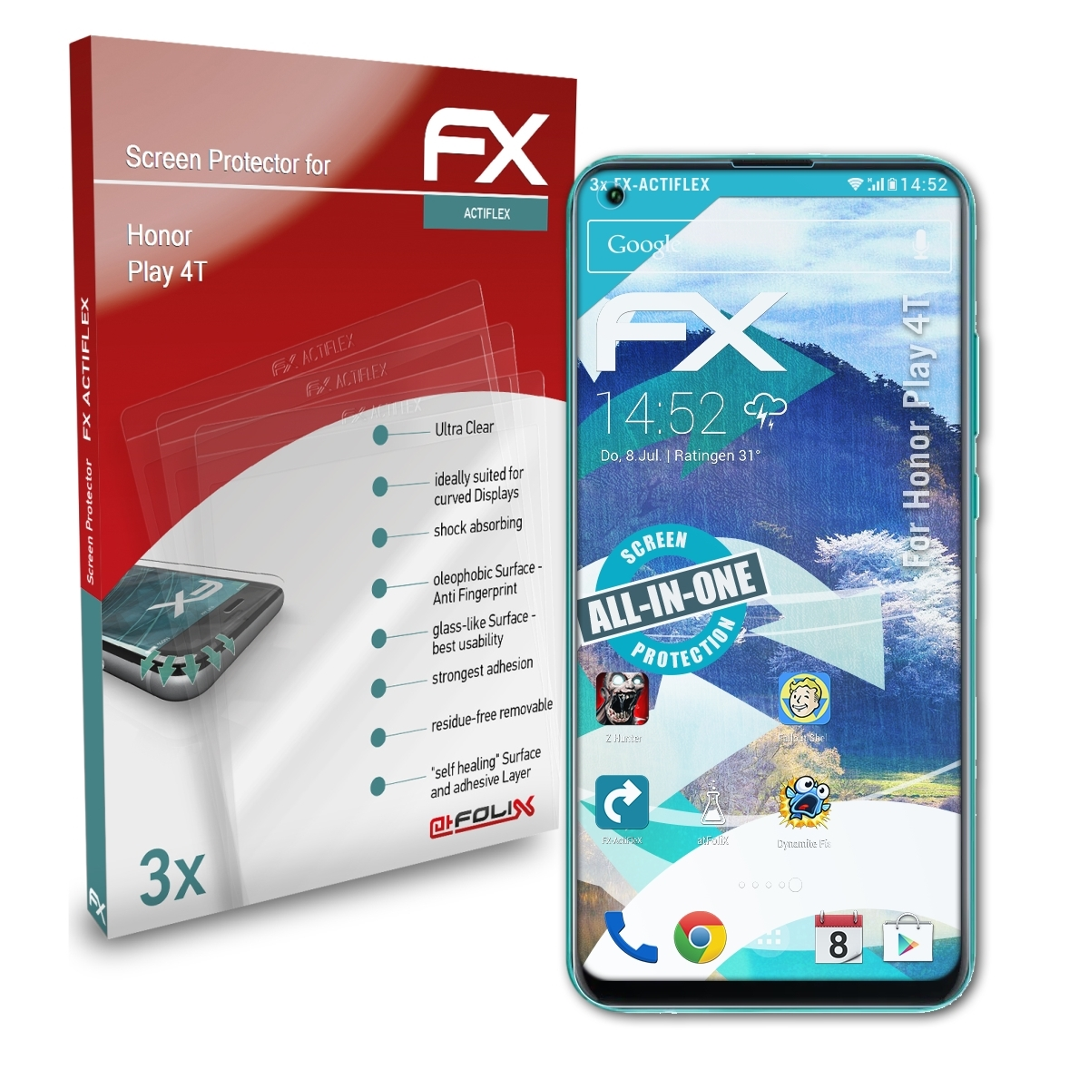 ATFOLIX 3x FX-ActiFleX 4T) Honor Displayschutz(für Play
