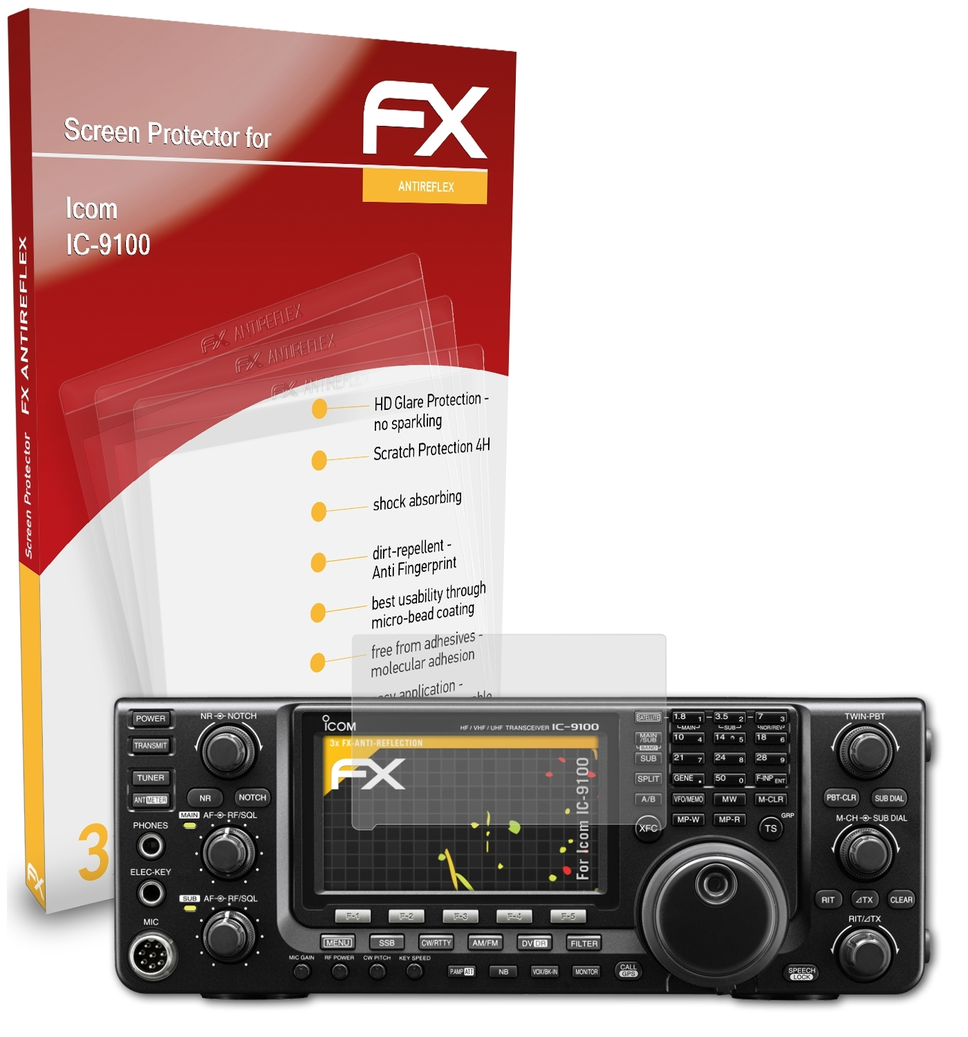 FX-Antireflex 3x IC-9100) Displayschutz(für ATFOLIX Icom