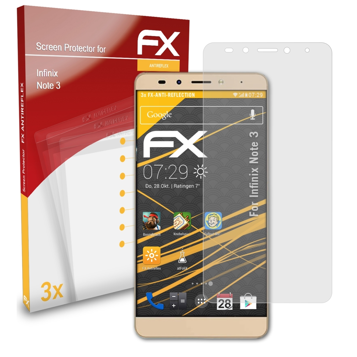 ATFOLIX 3x FX-Antireflex Displayschutz(für Infinix Note 3)