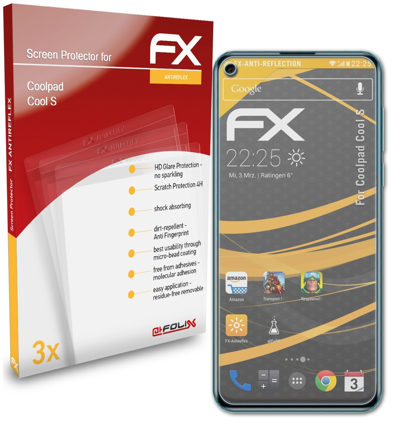 ATFOLIX 3x FX-Antireflex Displayschutz(für Coolpad Cool S)