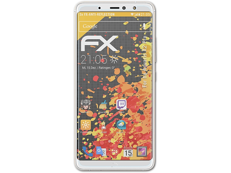 3x Displayschutz(für bq Pro) X2 ATFOLIX FX-Antireflex Aquaris