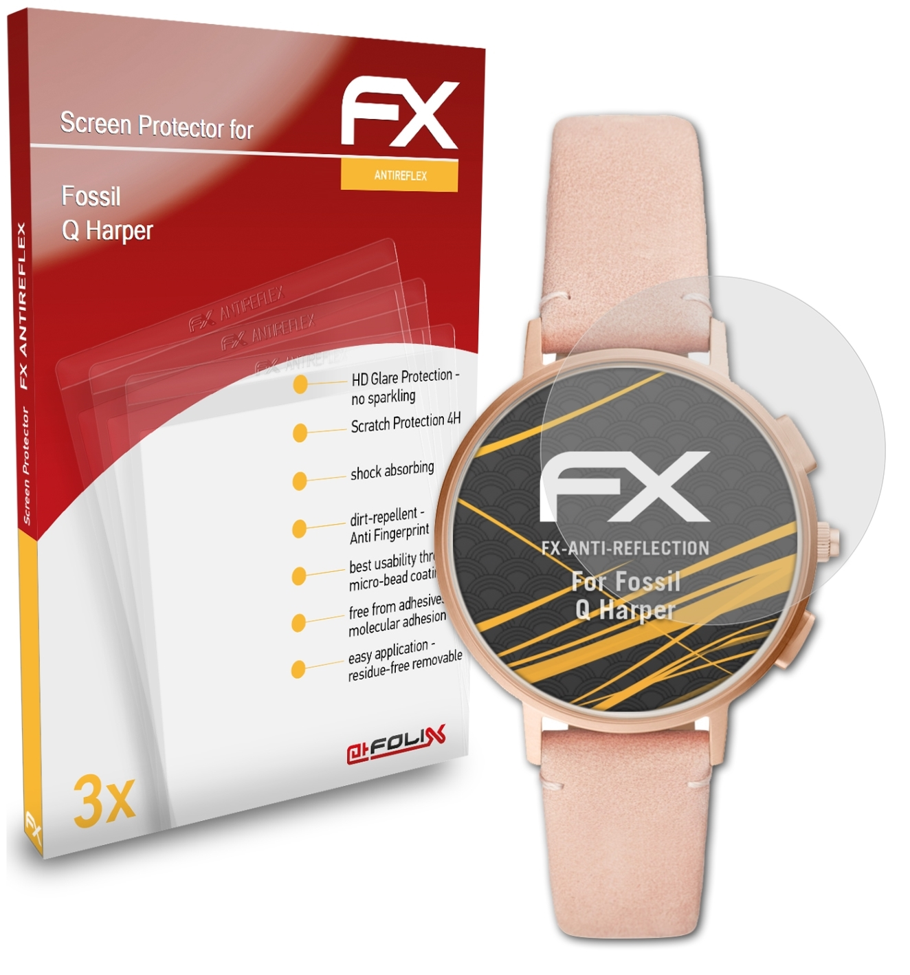 ATFOLIX 3x FX-Antireflex Displayschutz(für Fossil Q Harper)