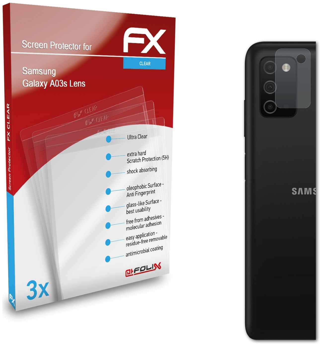 ATFOLIX 3x FX-Clear Displayschutz(für Galaxy A03s Lens) Samsung