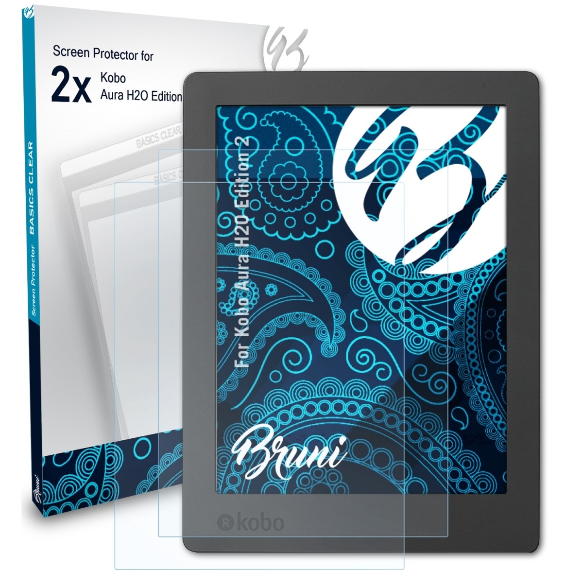 BRUNI 2x Basics-Clear Schutzfolie(für Kobo Aura Edition 2) H2O