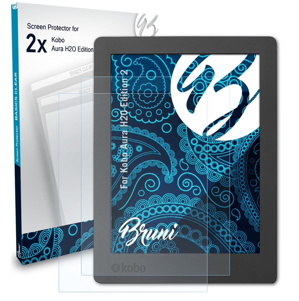 BRUNI 2x 2) Edition H2O Aura Kobo Basics-Clear Schutzfolie(für