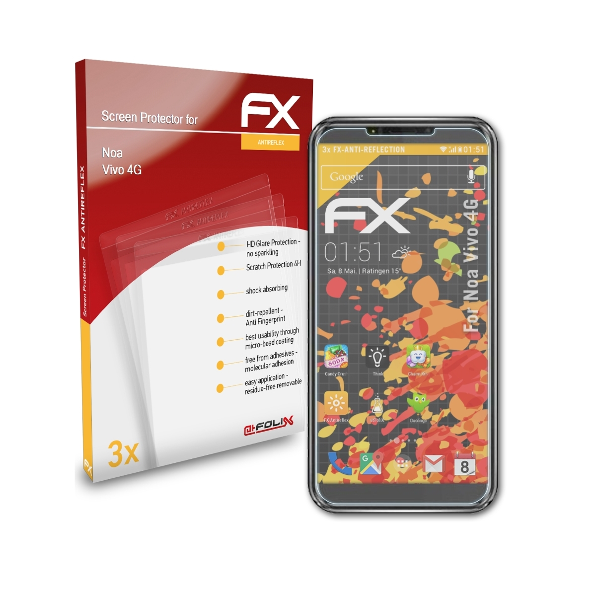 Vivo ATFOLIX Noa 4G) Displayschutz(für FX-Antireflex 3x