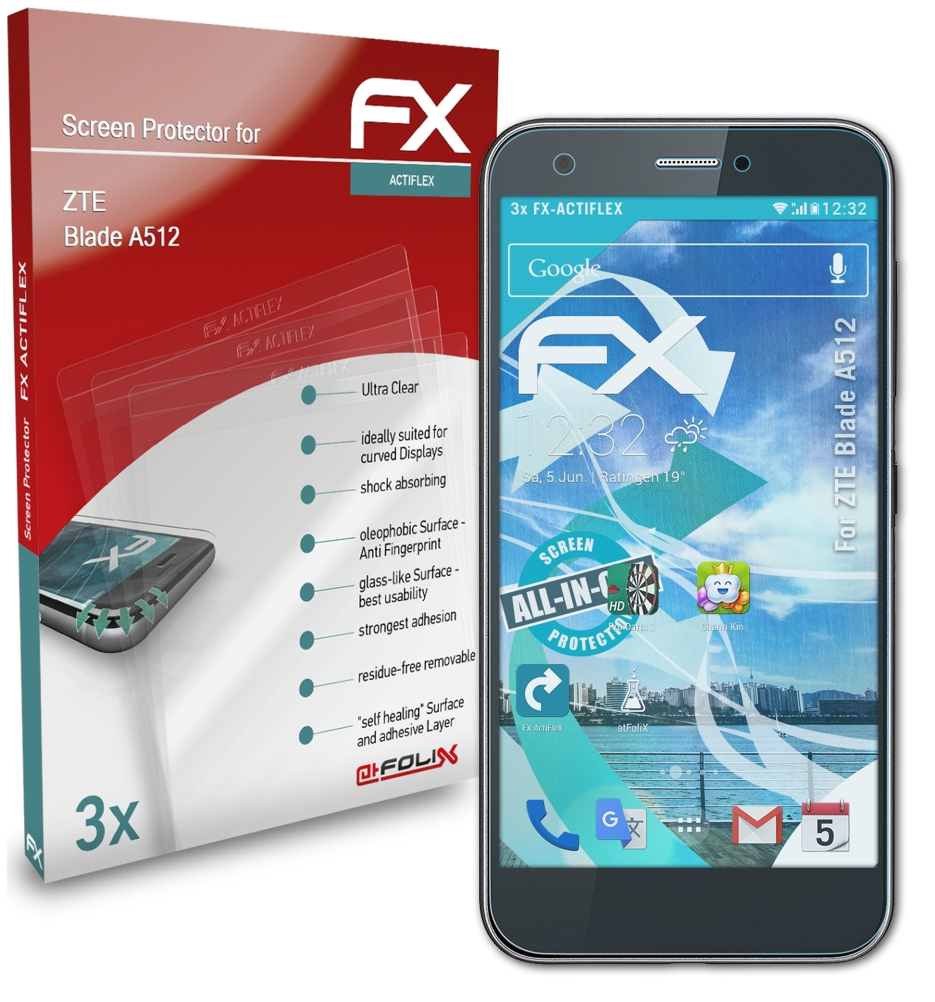 ATFOLIX 3x A512) Blade FX-ActiFleX ZTE Displayschutz(für