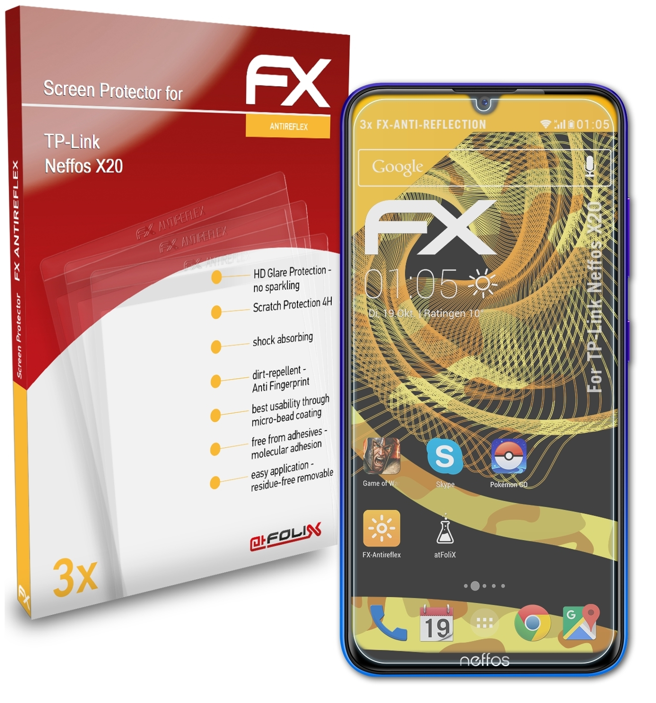 ATFOLIX 3x FX-Antireflex Neffos TP-Link X20) Displayschutz(für