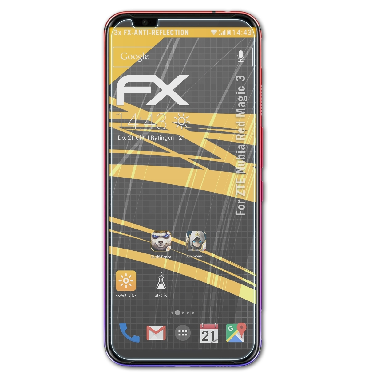 ATFOLIX 3x FX-Antireflex Magic ZTE Red Displayschutz(für Nubia 3)