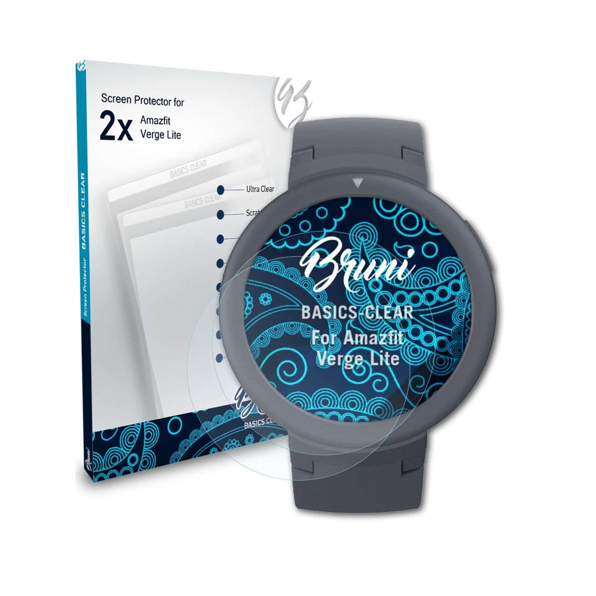 BRUNI 2x Basics-Clear Amazfit Lite) Schutzfolie(für Verge