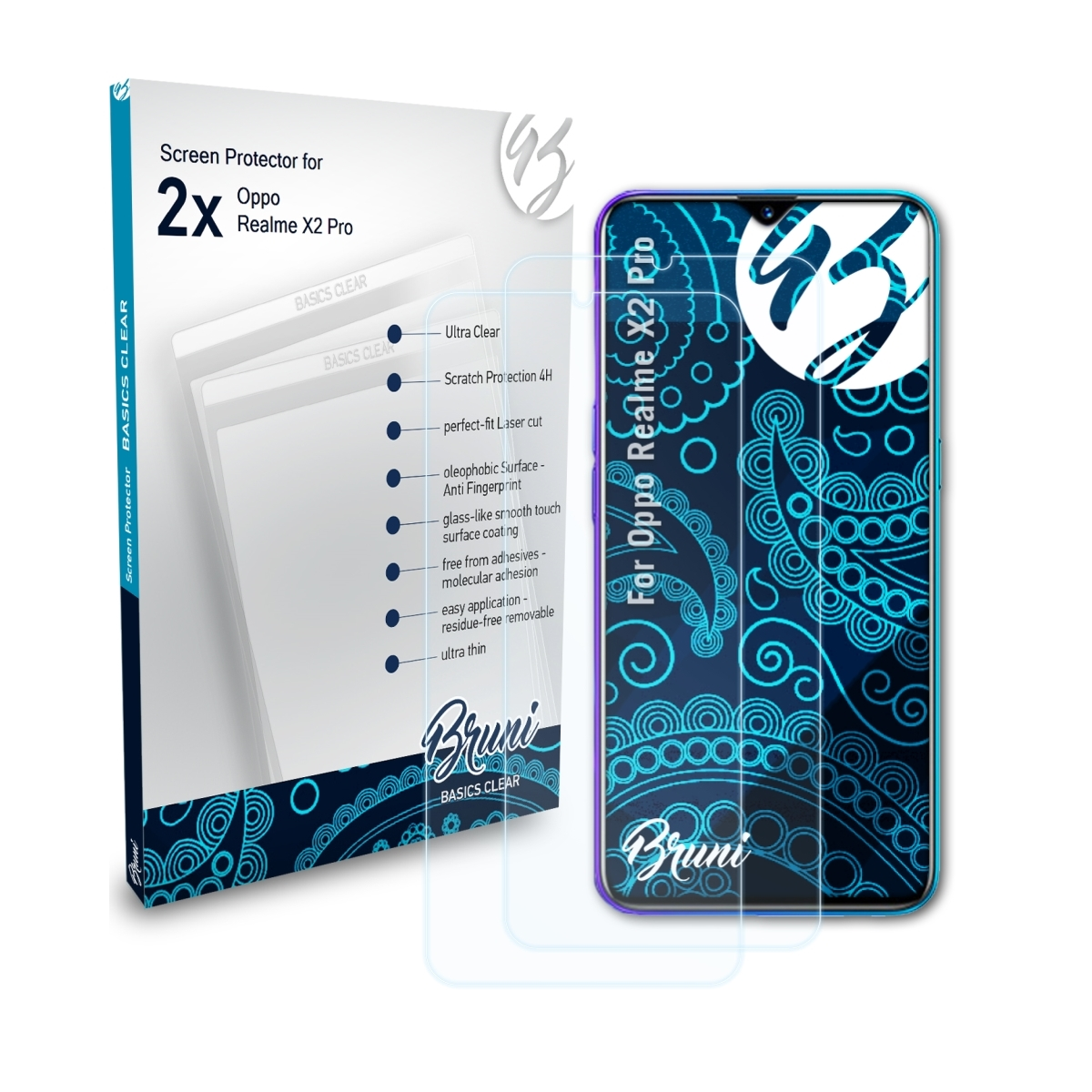 BRUNI Pro) Basics-Clear Oppo Realme X2 2x Schutzfolie(für
