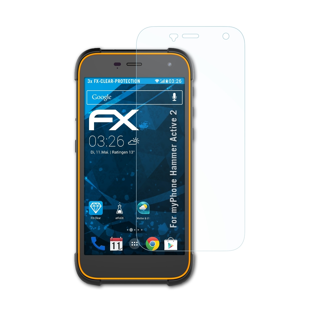 ATFOLIX 3x FX-Clear Displayschutz(für myPhone 2) Active Hammer