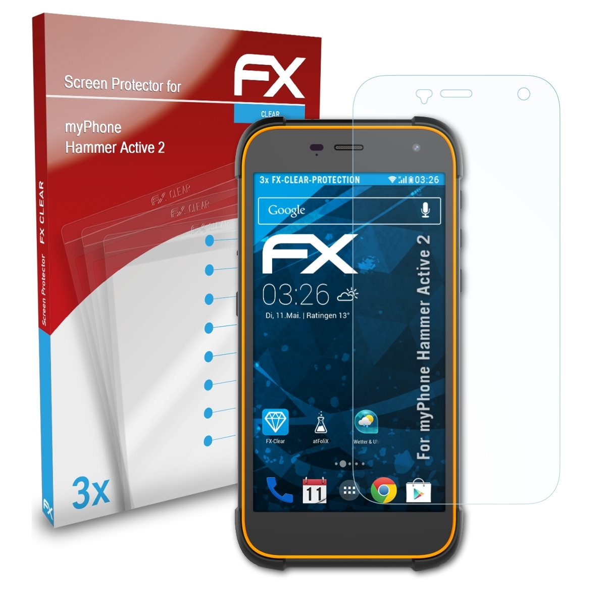 ATFOLIX 3x FX-Clear Displayschutz(für myPhone 2) Active Hammer