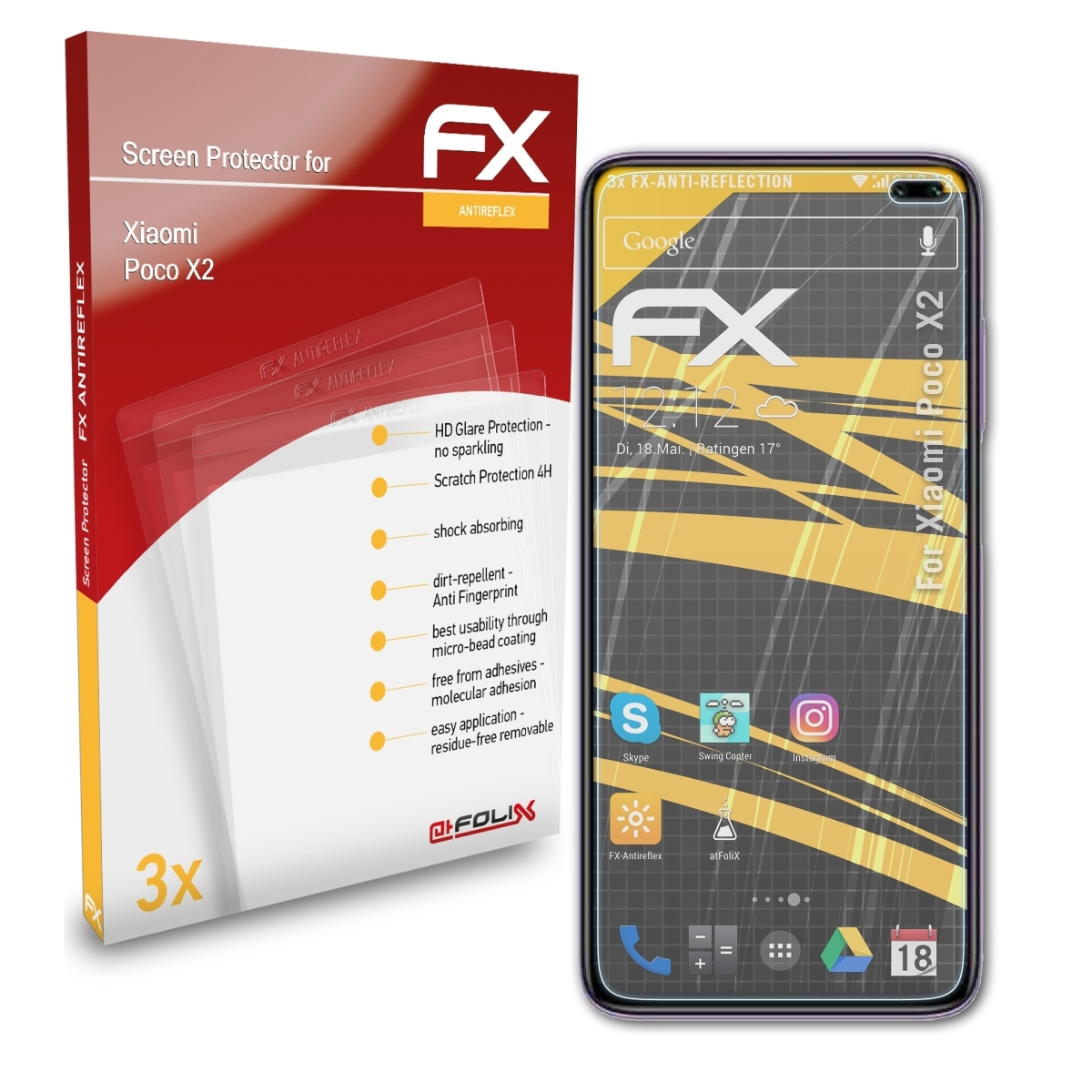 Displayschutz(für 3x Xiaomi X2) Poco ATFOLIX FX-Antireflex