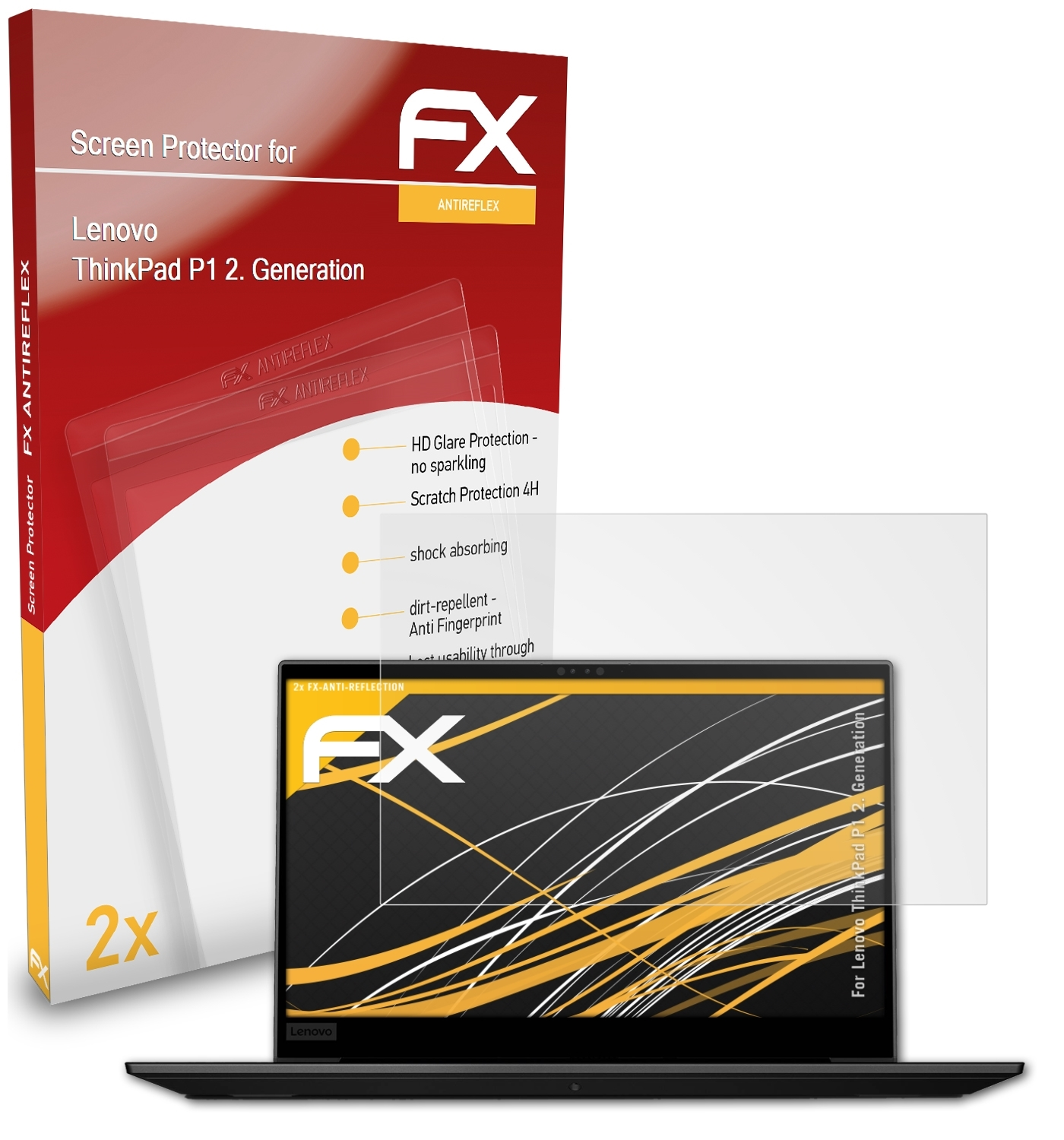 ATFOLIX 2x ThinkPad FX-Antireflex Displayschutz(für P1 (2. Generation)) Lenovo