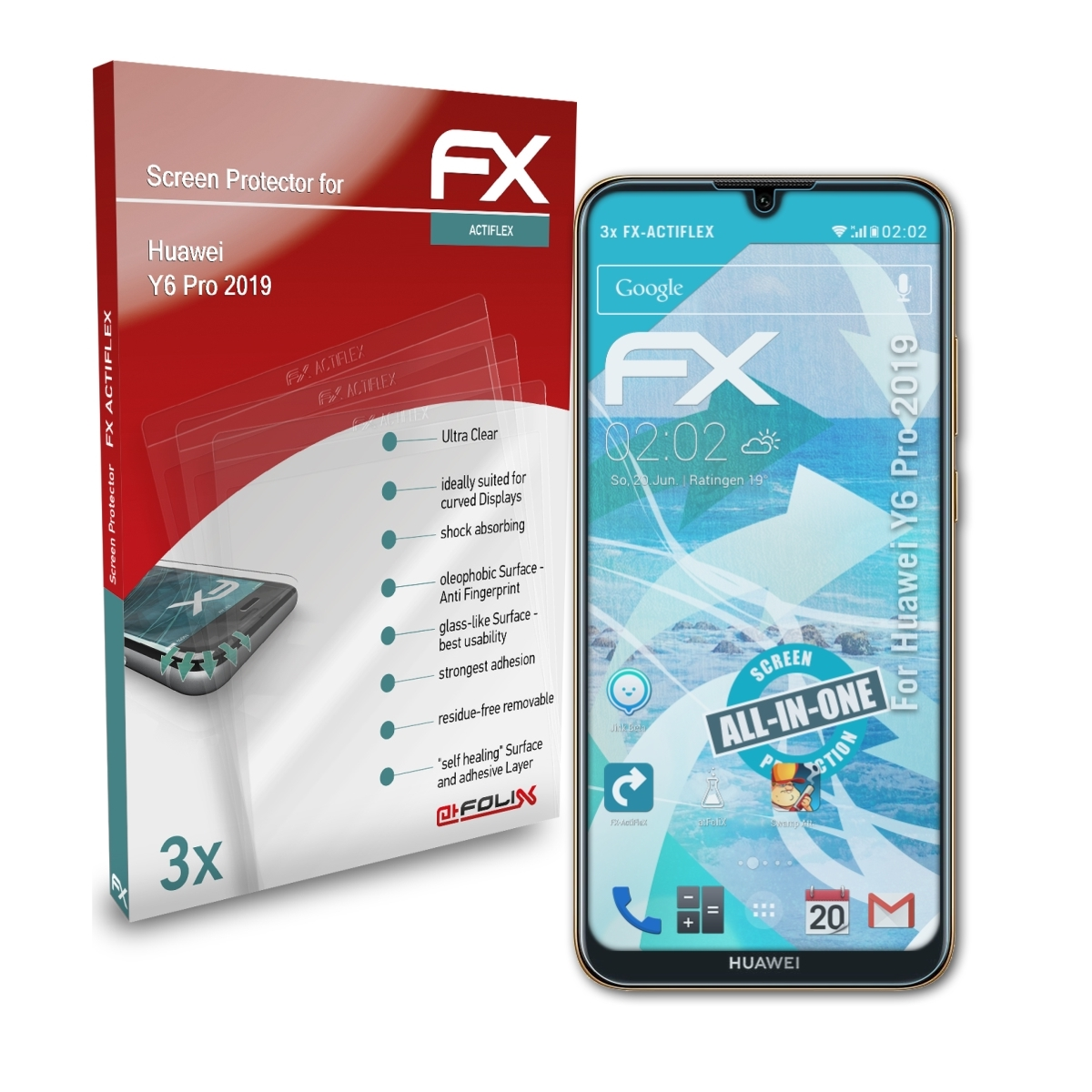 ATFOLIX 3x FX-ActiFleX Displayschutz(für Huawei Pro 2019) Y6