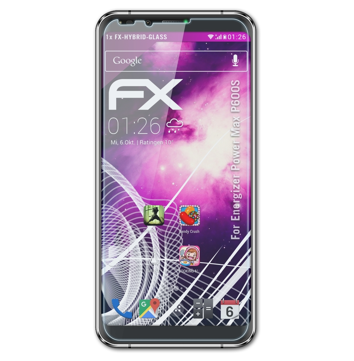 ATFOLIX FX-Hybrid-Glass Schutzglas(für Energizer Power Max P600S)