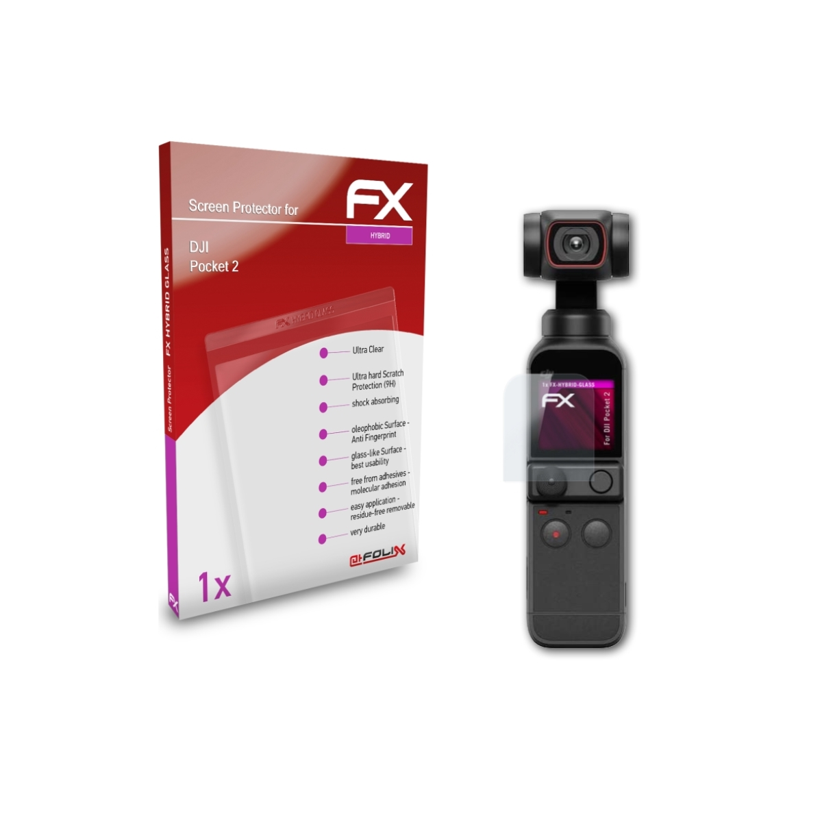 ATFOLIX FX-Hybrid-Glass Schutzglas(für DJI 2) Pocket